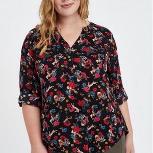 Torrid Harper Pullover Blouse - Challis Animal & Floral Black